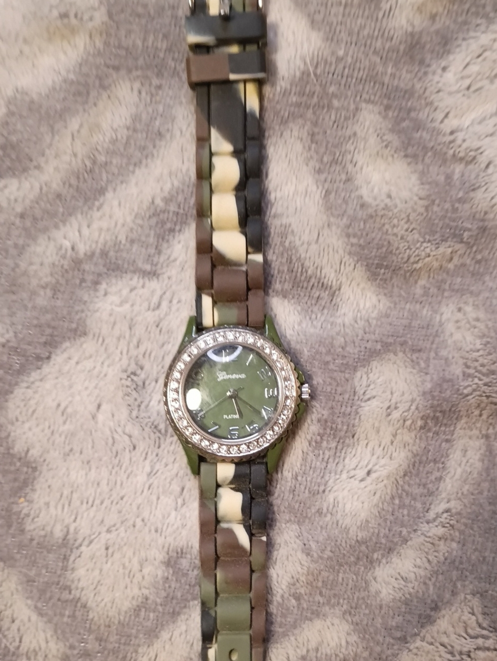 Geneva Green Camouflage Crystal Bezel Women's Watch